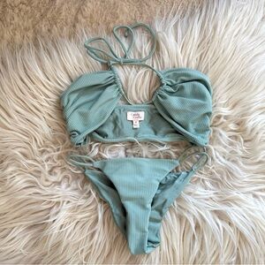 Camila Coelho Ribbed Bikini in Sage Green